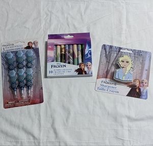 Disney Frozen Anna & Elsa Stacked Pencils, Jumbo Crayons & Sharpener Bundle Set